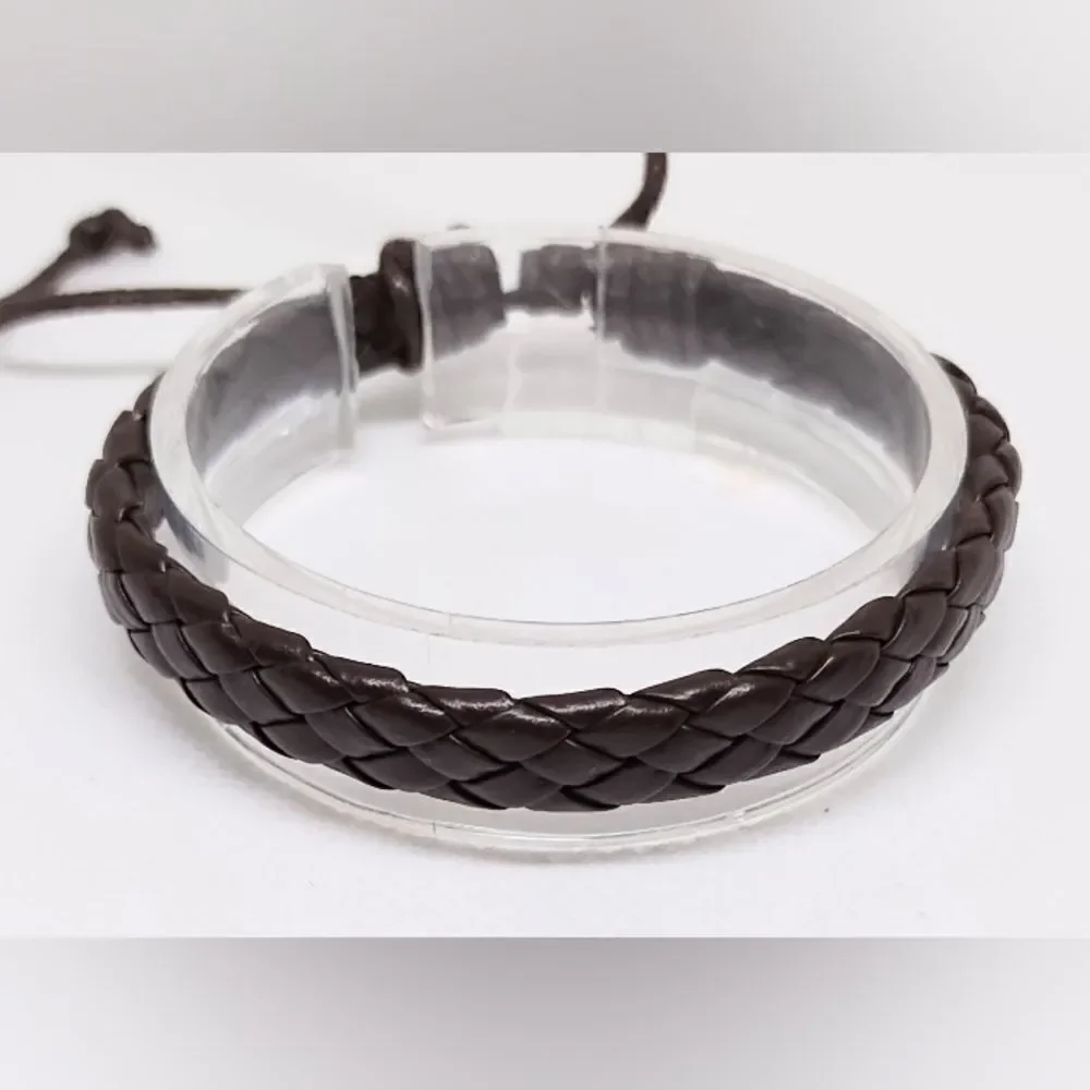 Men's bracelet leather‎ braided brown new e51